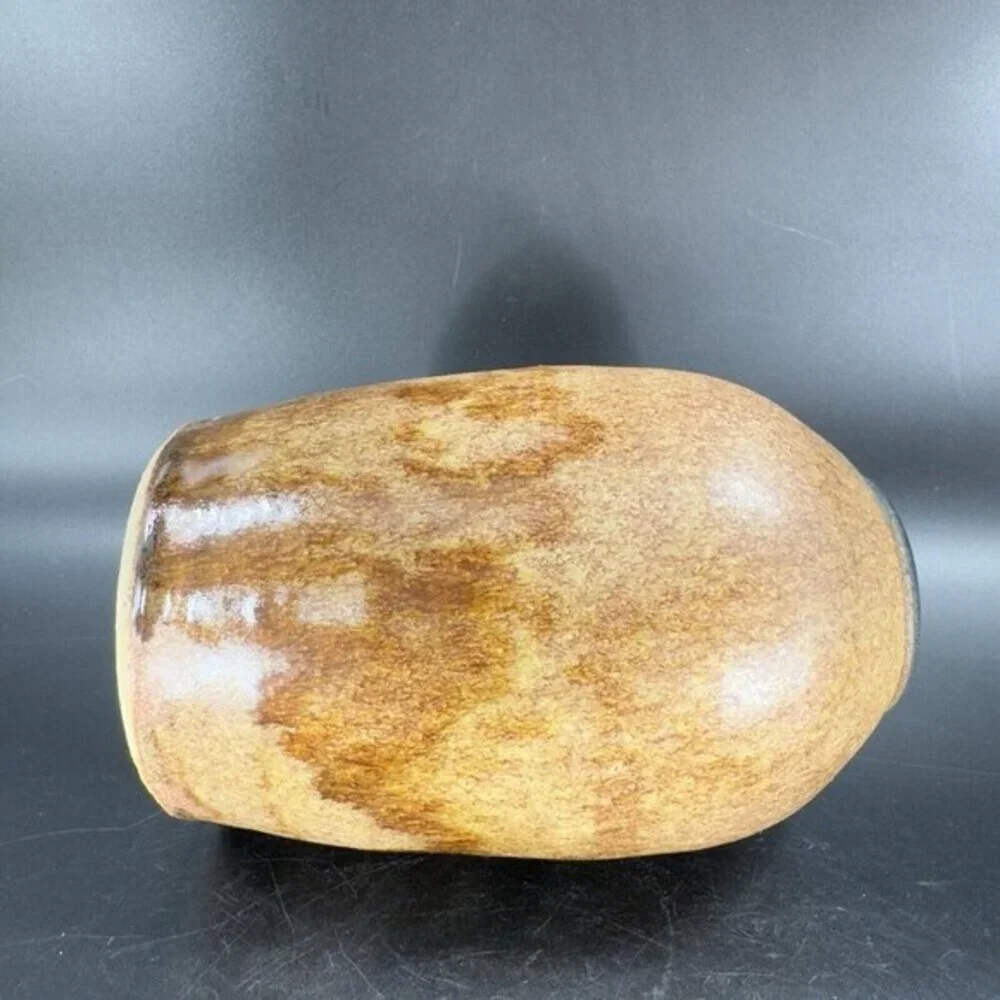 Vintage Hand Made Pottery Vase Vessel Brown‎ Drip Glaze Artists Marked Vase VTG